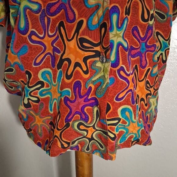 Y.LE.V Vtg Silk Vibrant Abstract Women's Button Down Shirt Size 8 - Picture 6 of 9